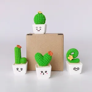 Cute resin cactus "LOVE" figurines in white pots for desk or car decor