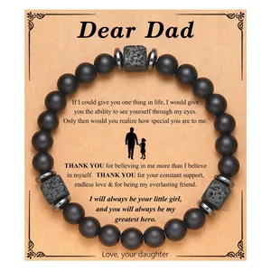 Matte black lava stone beaded bracelet gift set with an inspirational 'Dear Dad' message card