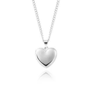 Minimalistische zilveren roestvrijstalen hartjesketting met elegante reflectie.