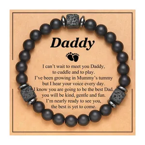 Black matte bead and lava stone bracelet with Daddy message gift card