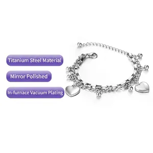 Bracelet en Acier Titane Double Couche de Mode pour Femmes Hommes Pendentif Cœur Lune Serratura Couronne Bijoux en Acier Inoxydable