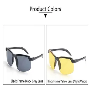 Detail view of driving sunglasses in black-gray and yellow night vision lenses