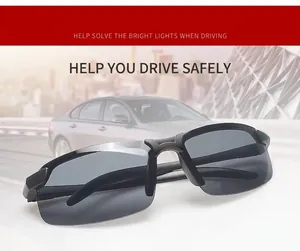 Close-up of photochromic driving sunglasses with anti-glare lenses for day and night