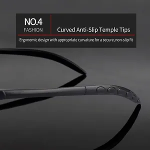 Macro detail of ergonomic curved anti-slip temples for sports driving sunglasses