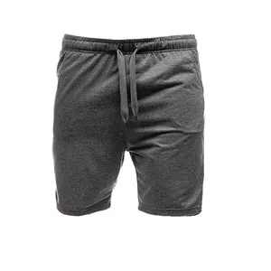 Detail view of charcoal grey men's sports shorts featuring adjustable drawstring waistband