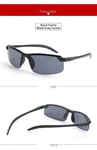 Side and back view of sporty black frame sunglasses with gray lenses for driving