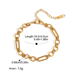 Detailed measurements for gold stainless steel chunky chain bracelet jewelry.