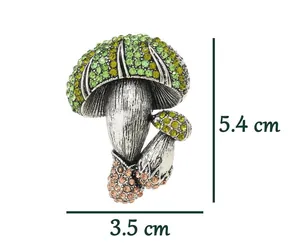 Vintage mushroom brooch with green rhinestones and dimensions 5.4 x 3.5 cm