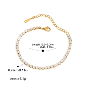 Gold-plated stainless steel tennis bracelet with 16.5+5cm length and crystal details