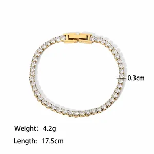 High-quality gold-plated stainless steel tennis bracelet with 3mm sparkling CZ stones