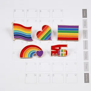 Creative Rainbow Stripe Enamel Brooch Alloy Heart Peace Sign Flag Pencil Lapel Pin Badge For Clothing Bags LGBTQ Pride Jewelry Accessories