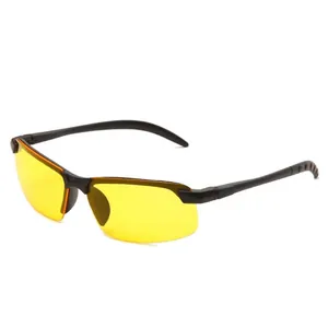 Sports night vision driving sunglasses with yellow lenses and black semi-rimless frame