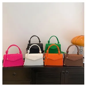 Women Retro PU Leather Shoulder Bag Geometric Embossed Texture Knot Handle Crossbody Bag Minimalist Square Daily Purse