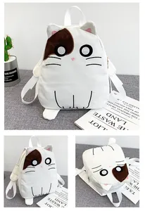 Detailed multi-angle views of a cute white cat-shaped canvas backpack for girls