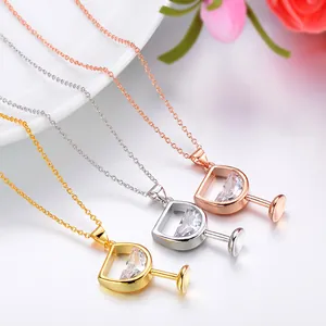 Wine glass pendant necklaces with zircon in gold, silver, and rose gold finishes