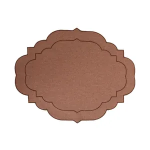 Set de table élégant en coton lin marron festonné avec bordures brodées pour la salle