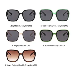 Detailansicht der modischen Oversize-Sonnenbrille in fünf stilvollen Farboptionen.