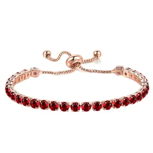 Elegant adjustable rose gold tennis bracelet featuring 4mm red round cubic zirconia