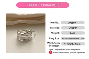 Detailed dimensions of a polished silver irregular crossover ring for women