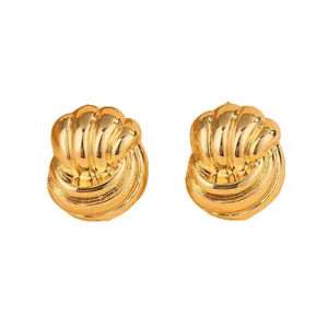 Elegant gold plated chunky irregular wavy textured 3D stud earrings for women fashion