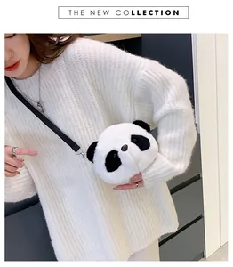 Cute plush panda crossbody bag for girls, soft animal shaped shoulder bag
