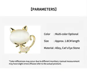 Elegant cat shape brooch featuring cat eye stone and sparkling crystals, 1.8cm long
