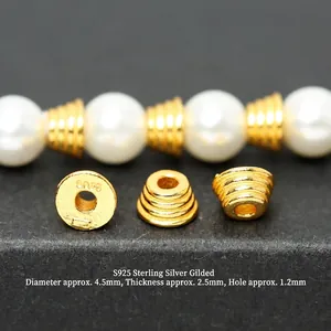 Close-up of S925 gold-plated saucer spacer beads for DIY jewelry with dimensions