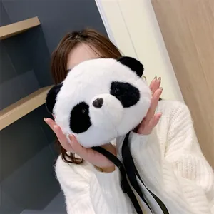 Cute panda plush crossbody shoulder bag with soft faux fur for girls and teens.