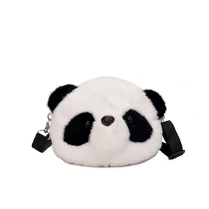 Cute cartoon panda plush crossbody bag with adjustable strap