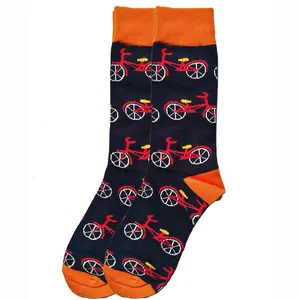 Comfortable mid-calf cotton socks featuring a stylish vintage bicycle print pattern
