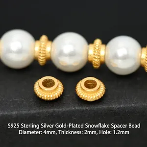 Close-up of gold-plated S925 silver ridged spacer beads for DIY jewelry making