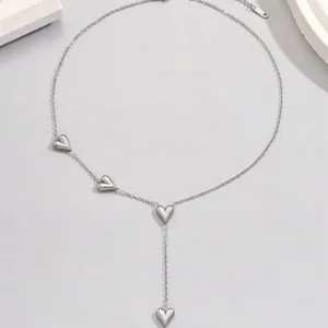 Elegant silver stainless steel heart Y-shape necklace for women, minimalist jewelry gift