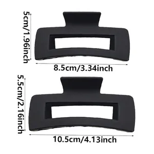 Matte black rectangular hair claw clips shown in two sizes with 8.5cm and 10.5cm lengths