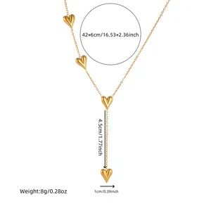 Elegant gold stainless steel heart pendant necklace with size and weight measurements