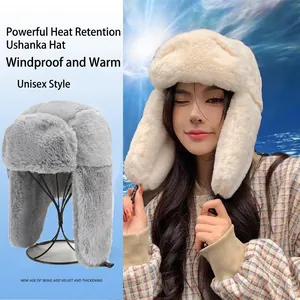 Chapeau d'aviateur unisexe en peluche épaisse pour l'hiver, protection des oreilles