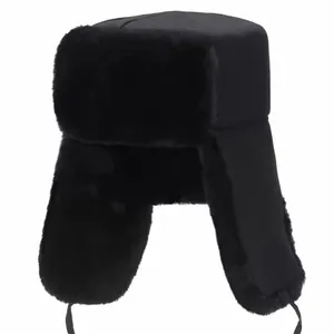 Chapeau ushanka d'hiver noir unisexe avec doublure en fausse fourrure pour le ski