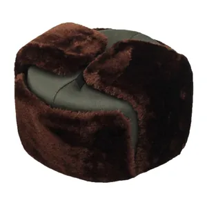 Chapeau trappeur d'hiver vert olive avec fausse fourrure marron chaude pour hommes et femmes
