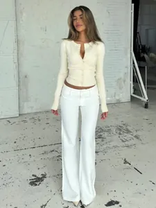 Elegante cardigan in maglia a maniche lunghe slim fit da donna in stile crema