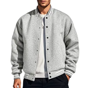 Giacca da Baseball Varsity da Uomo in Stile Americano Foderata in Pile Collo in Piedi Tinta Unita Calda Antivento Bomber
