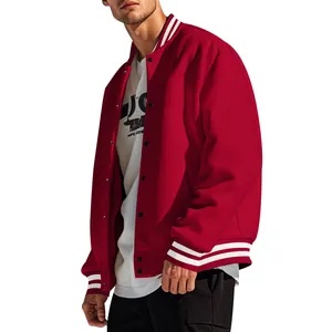 Giacca varsity classica da uomo stile americano rossa con colletto a righe bianche.