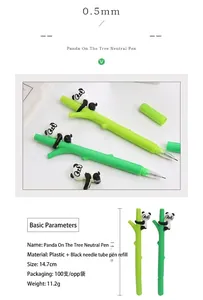 Cute 0.5mm panda climbing tree branch gel pen with black ink for school