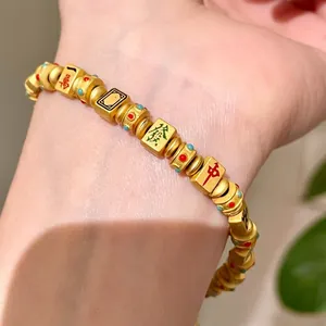 Vintage goldenes Mahjong-Armband für Damen mit traditionellen kulturellen Motiven