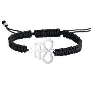 Hand-woven black cord bracelet featuring a stainless steel Leviathan Cross totem charm