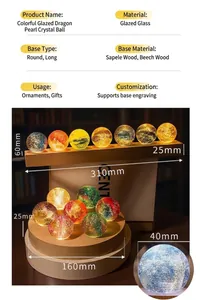 Specifications and dimensions for galaxy glass crystal ball night light with wooden base