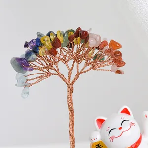 Arbre de fortune en cristal naturel fait main avec fils de cuivre et pierres colorées