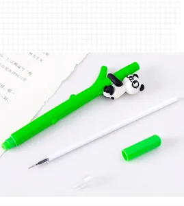 Creative panda bamboo themed gel pen showing detached cap and ink refill detail