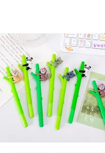 Creative bamboo-shaped gel pens with cute 3D cartoon animal toppers for student gifts