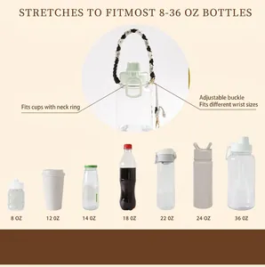 Adjustable handmade woven water bottle strap with daisy design for 8-36 oz cups