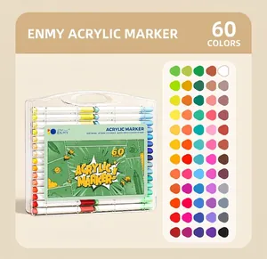 Comprehensive detail view of the 60 colors acrylic marker set in a portable case.