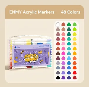 Professional 48 colors washable acrylic markers set for kids in a portable flat carrying box